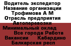 Водитель-экспедитор › Название организации ­ Трофимова А.М › Отрасль предприятия ­ Автоперевозки › Минимальный оклад ­ 65 000 - Все города Работа » Вакансии   . Кабардино-Балкарская респ.